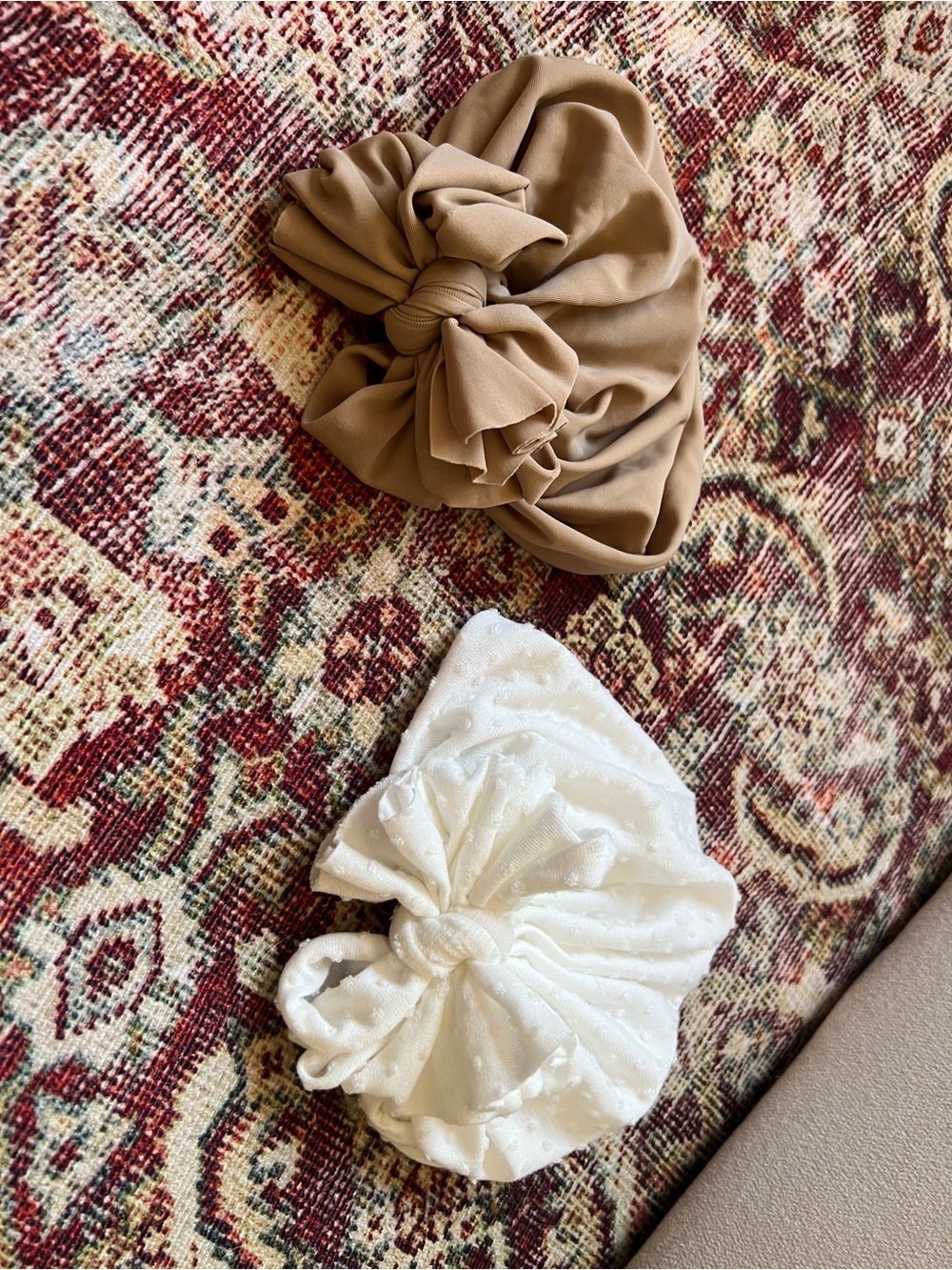 Kids Bow Turban Hair Wraps — Cream & Tan
